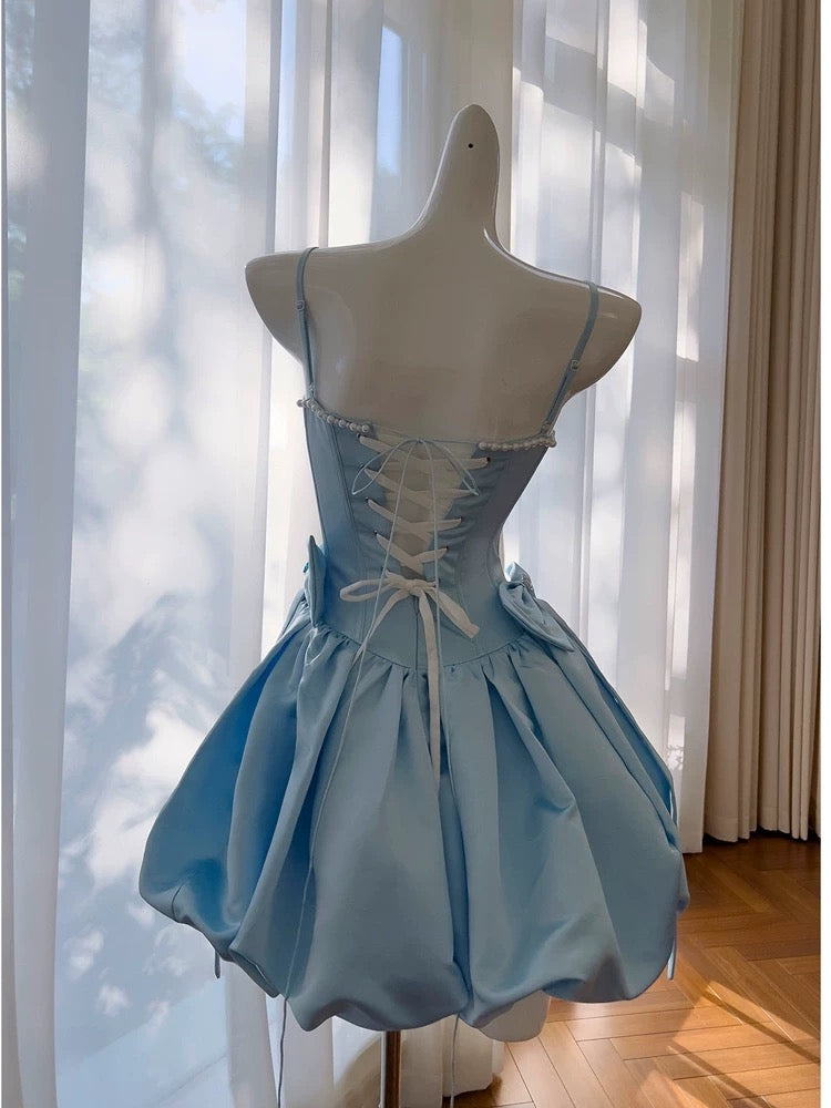 Trendy Ball Gown Spaghetti Straps Pink Satin Sleeveless Formal Short 8th Grade Homecoming Dress Summer Middle School Hoco Dresses Cocktail Dress Birthday Outfits W986