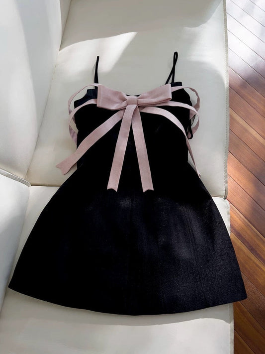 Trendy A line Spaghetti Straps Little Black Dress Formal Short 8th Grade Homecoming Dress Summer Middle School Hoco Dresses Cocktail Dress Birthday Outfits W955