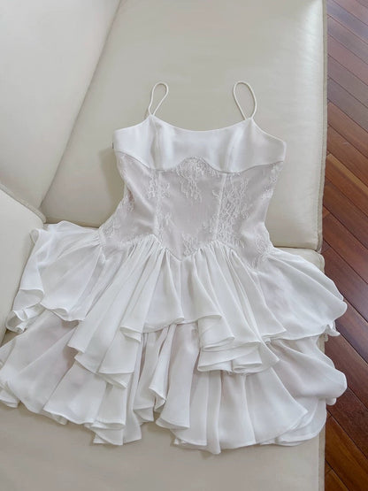 Trendy A line Spaghetti Straps White Lace Short 8th Grade Homecoming Dress Summer Middle School Hoco Dresses Cocktail Dress Birthday Outfits W965