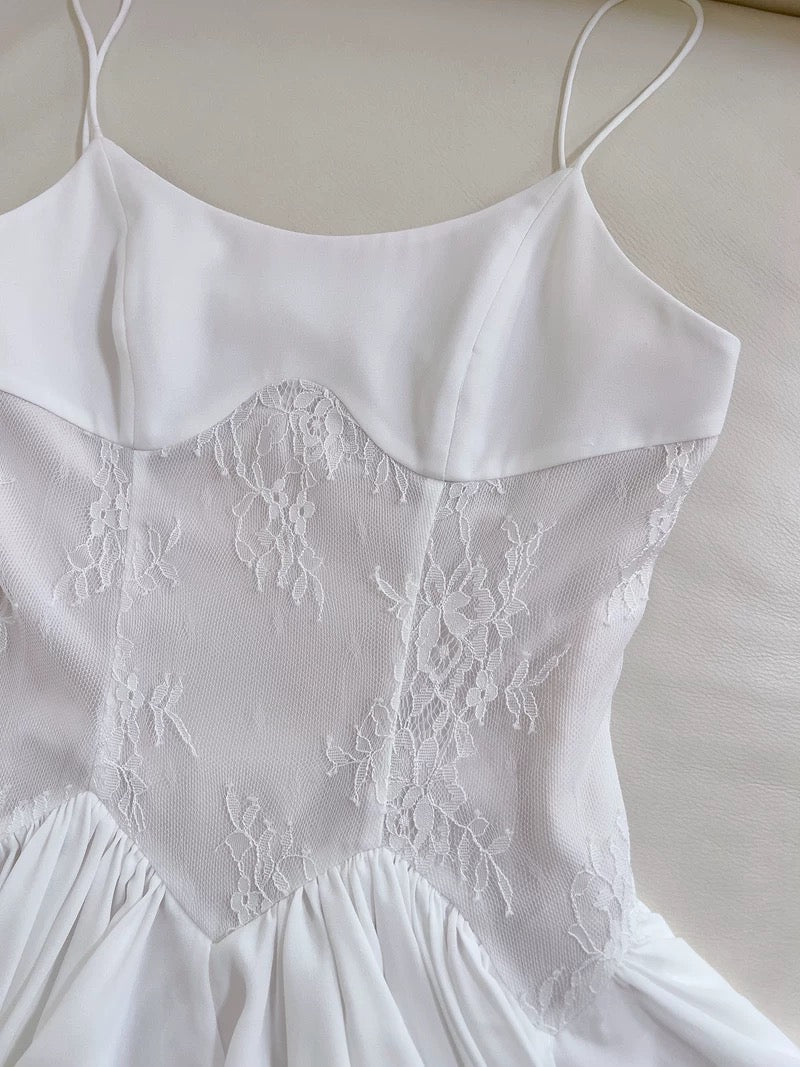 Trendy A line Spaghetti Straps White Lace Short 8th Grade Homecoming Dress Summer Middle School Hoco Dresses Cocktail Dress Birthday Outfits W965