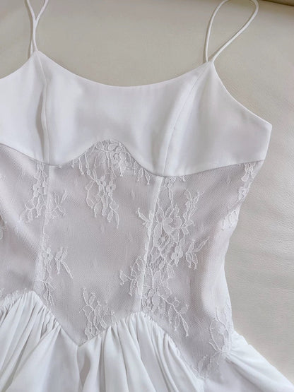 Trendy A line Spaghetti Straps White Lace Short 8th Grade Homecoming Dress Summer Middle School Hoco Dresses Cocktail Dress Birthday Outfits W965