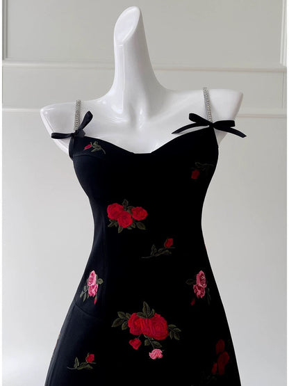 Trendy A line Spaghetti Straps Black Floral Short 8th Grade Homecoming Dress Summer Middle School Hoco Dresses Cocktail Dress Birthday Outfits W966