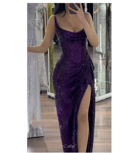 Classy Mermaid Strapless Black Girls Sequin Grape Sequin Long Prom Dresses Party Dress Birthday Outfits Graduation Dresses W992