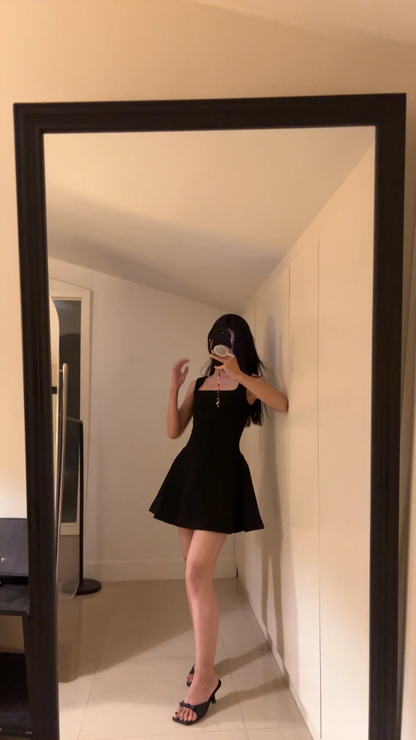 Simple A Line Square Neck Little Black Dress Satin Formal Short 8th Grade Homecoming Dress Summer Middle School Hoco Dresses Birthday Outfits W997