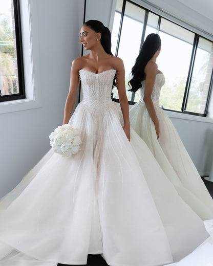 Pretty Wedding Dress Ball Gown Sweetheart White Sequin Long Wedding Dresses Bridal Gowns WD045