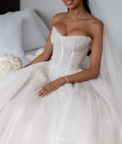 Pretty Wedding Dress Ball Gown Sweetheart White Sequin Long Wedding Dresses Bridal Gowns WD045