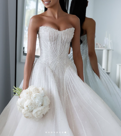 Pretty Wedding Dress Ball Gown Sweetheart White Sequin Long Wedding Dresses Bridal Gowns WD045