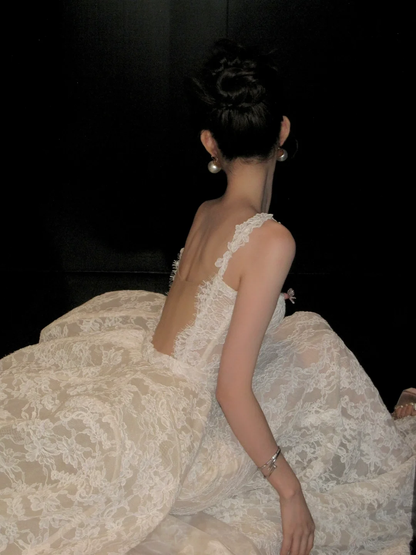 Modest Wedding Dress Ball Gown Square Neck Lace Summer Long White Wedding Dresses Bride Dress Bridal Gowns WD085