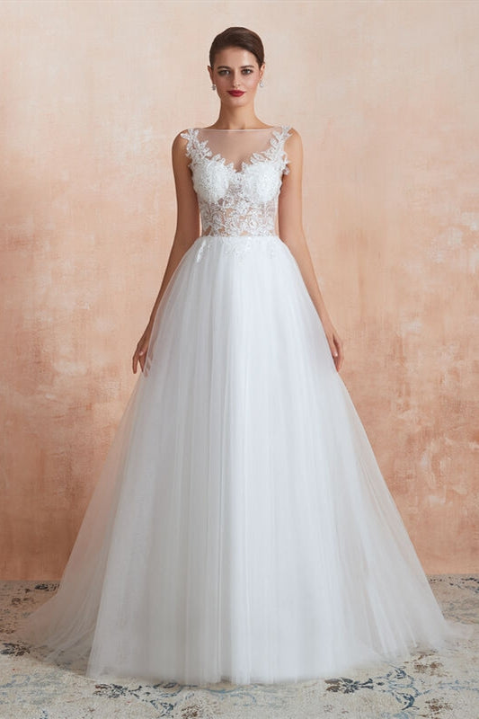 White Tulle Long Wedding Dress