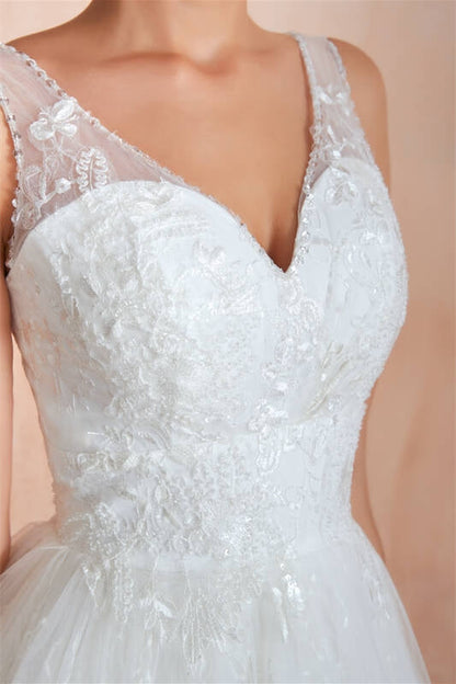 White Lace A-line Long Wedding Dress