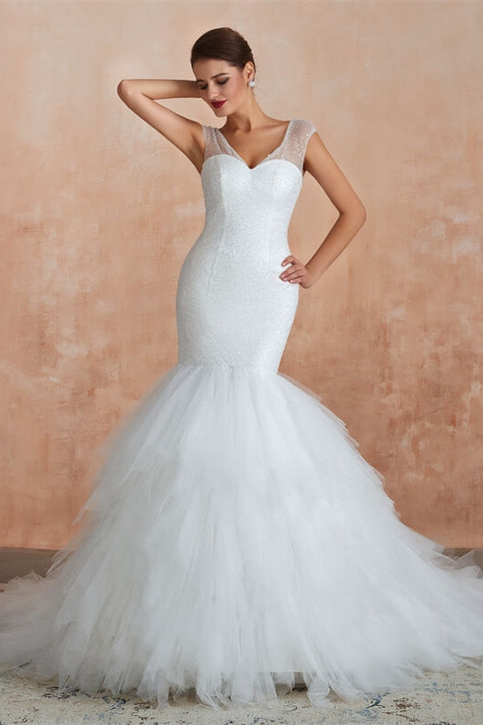 Gorgeous Mermaid White Long Wedding Dress
