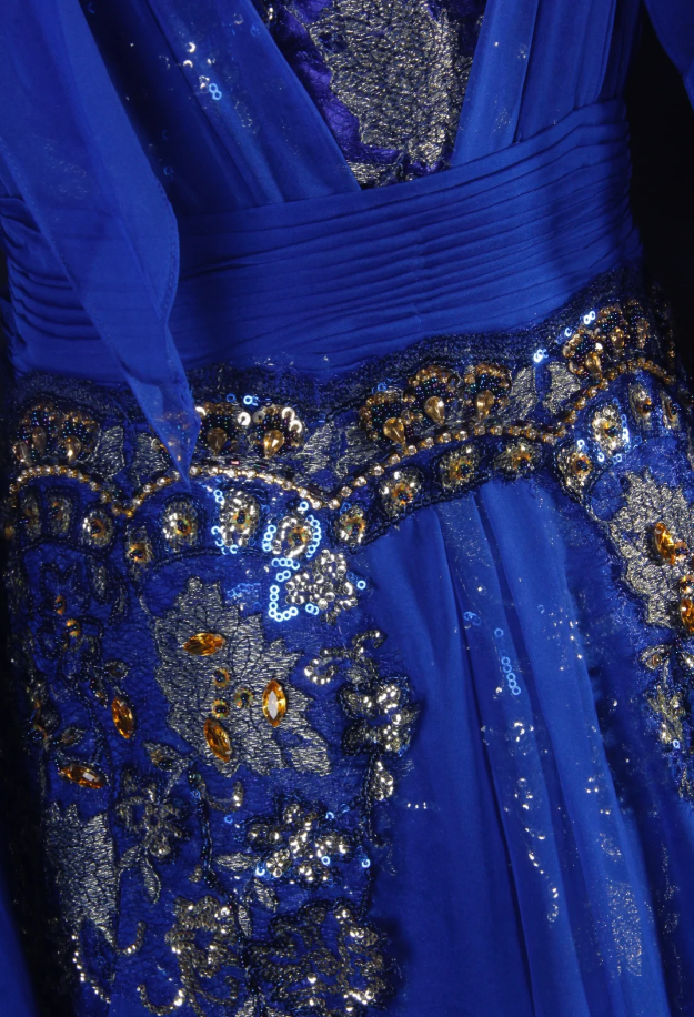 Chic Royal Blue Chiffon Sequin Beaded Mermaid Long Party Dress Birthday Dress D2229