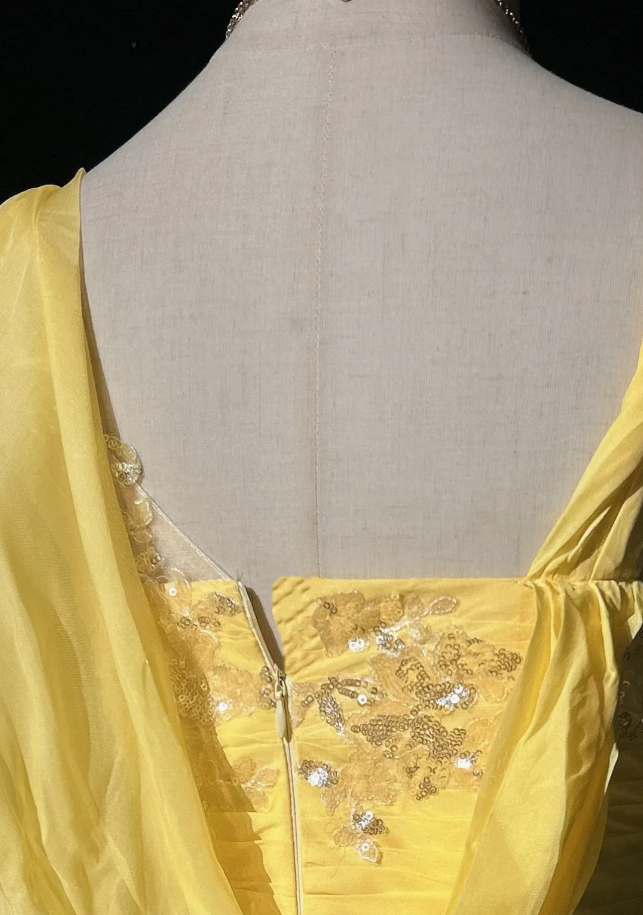 Glamorous Yellow Chiffon Sequin Mermaid Long Party Dress Prom Gown Formal Wedding Guest Dress D1995