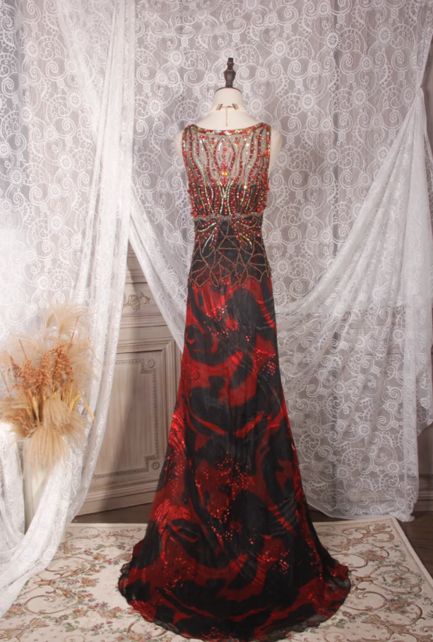 Charming Sleeveless Chiffon Beaded Mermaid Long Party Dress Birthday Prom Gown D2253