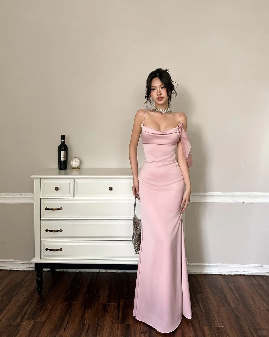 Simple Mermaid Spaghetti Strap Pink Satin Backless Party Dress Evening Dress SH3351