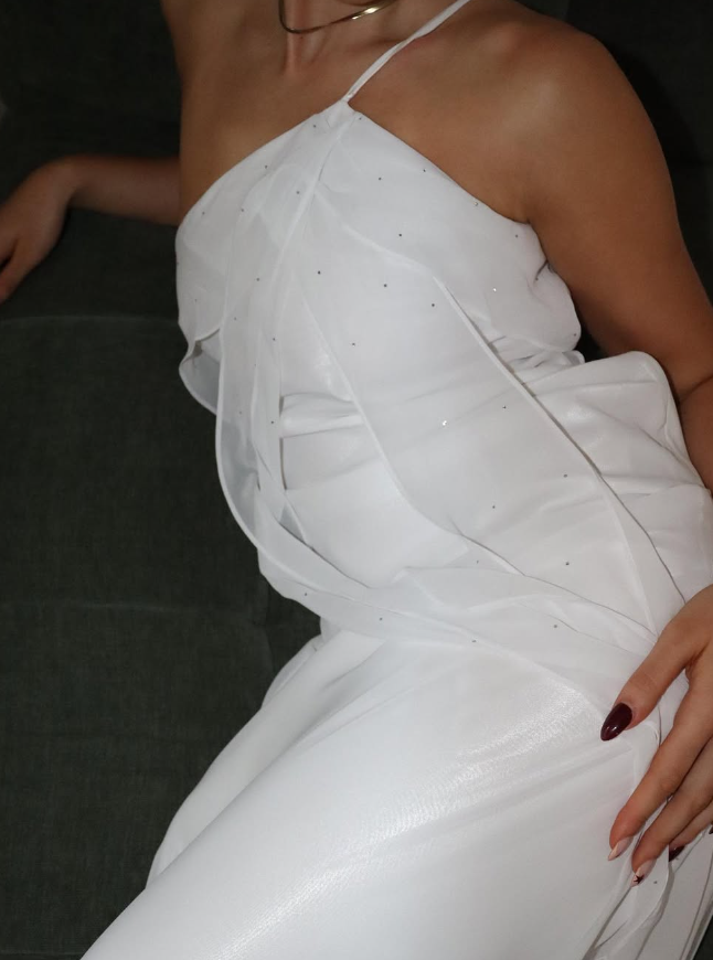 Elegant Sheath One Shoulder White Chiffon Long Prom Dress Evening Dress SH2340