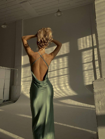 Sexy Backless Green Prom Dress Sheath Long Evening Dress SH1292