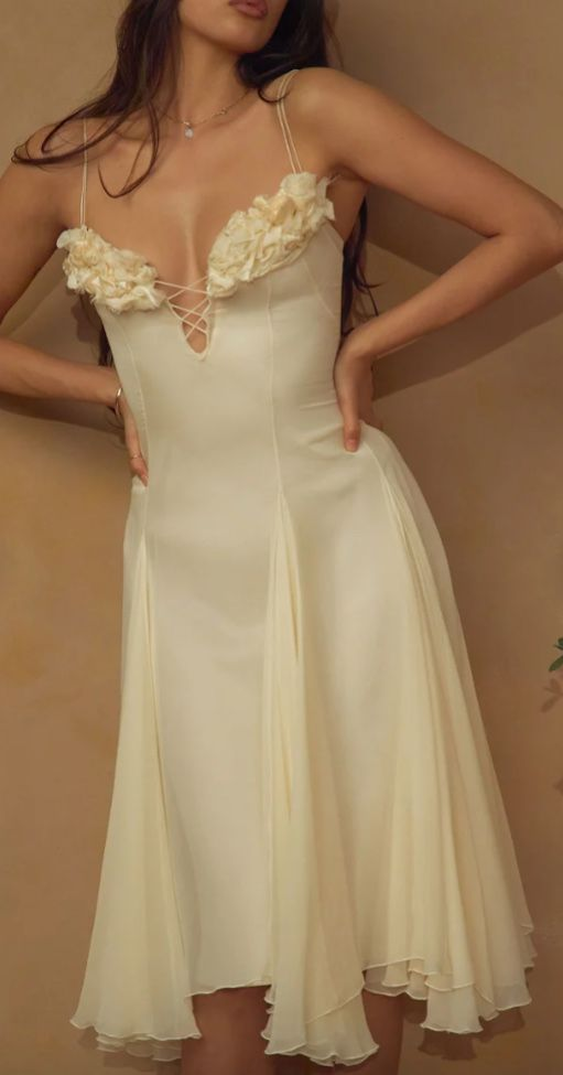 Cute Yellow Spaghetti Straps Satin Chiffon Long Party Dress Wedding Guest Dress D1569