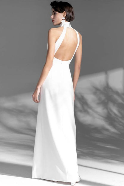 White High Neck Dress with Slit