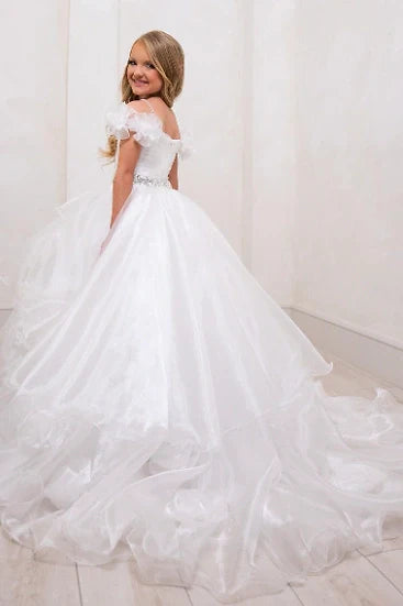 White Tulle A-Line Empire Girl Pageant Dress With 3D Florals