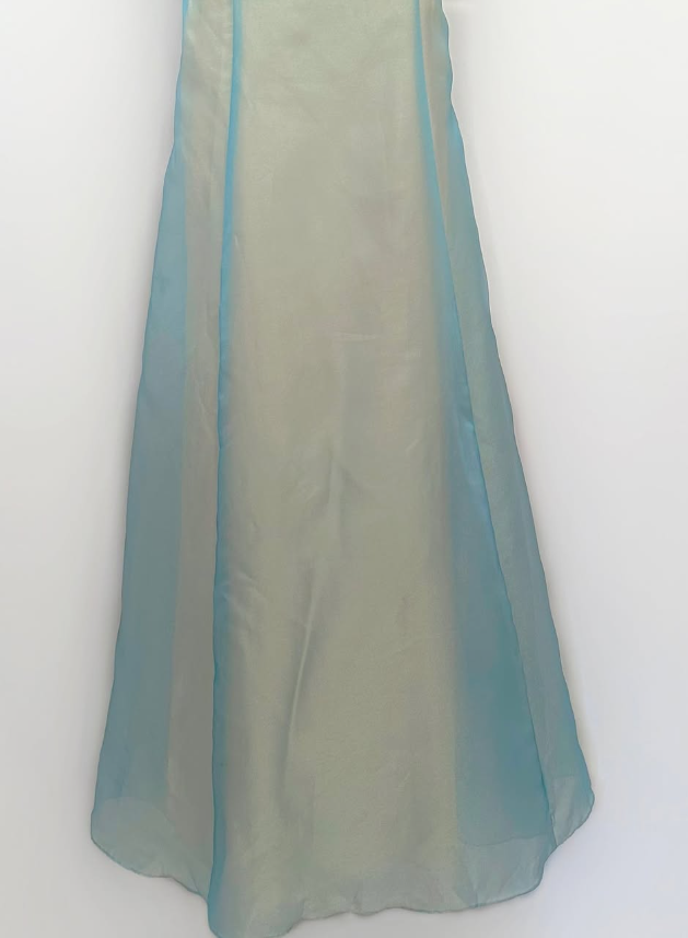 Retro Blue A Line Spaghetti Strap Embroidery Organza Prom Dress Evening Dress SH3610