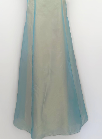 Retro Blue A Line Spaghetti Strap Embroidery Organza Prom Dress Evening Dress SH3610