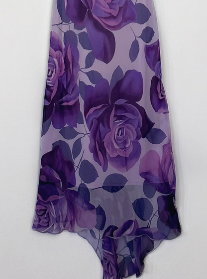 Charming Purple Print Floral A Line Spaghetti Strap Chiffon Homecoming Dress Party Dress SH3569