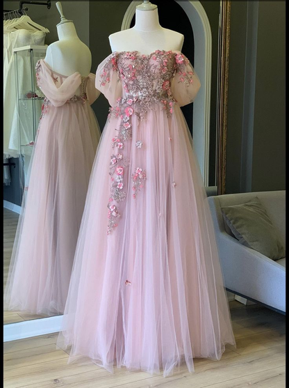 Off The Shoulder Tulle Applique Long Prom Dress Fairy Evening Dress SH705