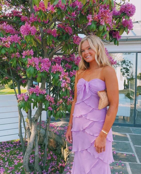 Strapless Lilac Long Chiffon Prom Dress SH1391