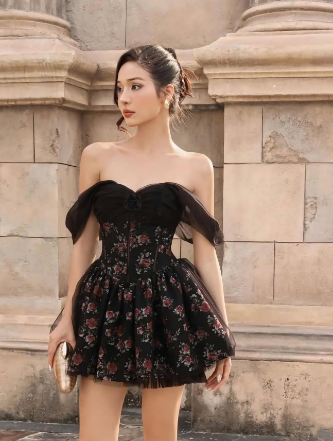 Cute A Line Off the Shoulder Print Floral Satin Tulle Short Homecoming Dress Birthday Dress SH4672