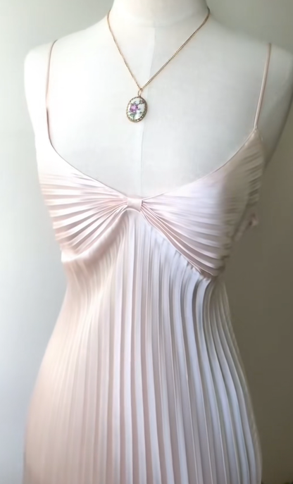 Simple A Line Spaghetti Straps Pleated White Satin Chiffon Prom Dress Evening Dress SH4243