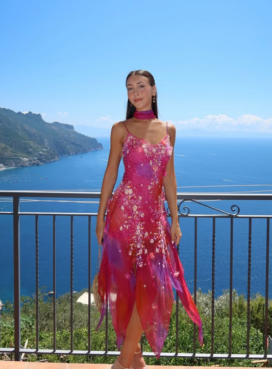 Vintage A Line Spaghetti Straps Beaded Chiffon Homecoming Dress Outfits SH4795