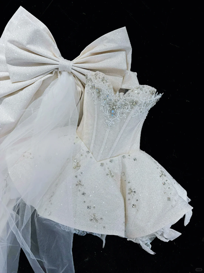 Shiny A Line Sweetheart Neck Beaded White Sequin Bow Short Homecoming Dresses Birthday Dresses SH5044