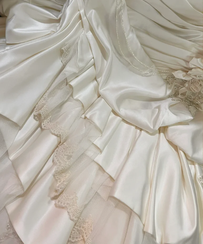 Vintage Ball Gown Strapless Pleated Satin Prom Dresses Wedding Dresses SH4645