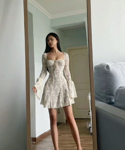 Classy White Lace A Line Formal Birthday Outfits Short Party Dress Homecoming Dress D466