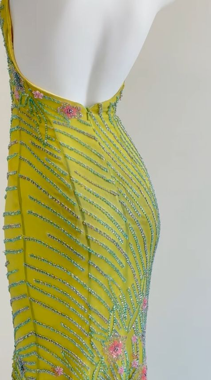 Unique Green Halter V Neck Chiffon Beaded Mermaid Evening Dress Backless Long Party Dress D1323