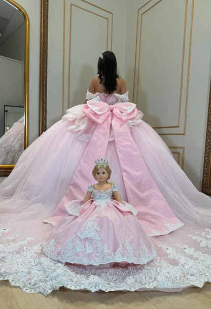Pink Ball Gown Off the Shoulder Appliques Beaded Tulle Sweet 16 Dress Party Gowns Quinceanera Dresses SH3558