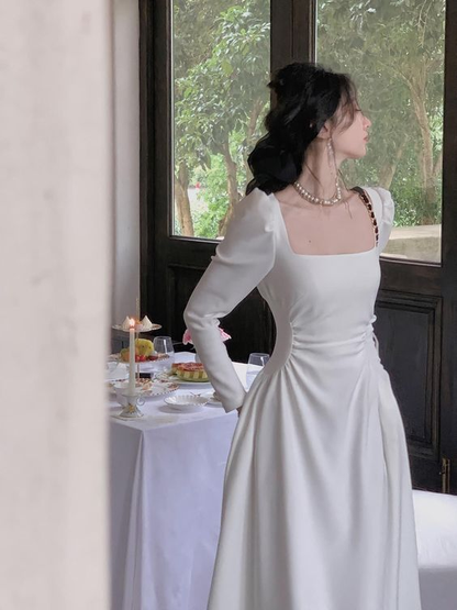 Sexy A Line Long Sleeves White Prom Dress SH1258