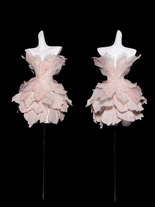 Pretty Pink Organza Sequin Beaded Homecoming Dress Strapless Birthday Party Dress S255