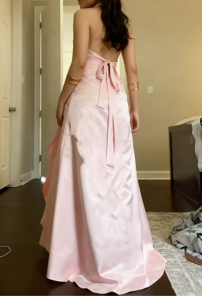 Classy Halter Pink Satin Mermaid Long Birthday Party Dress Evening Gown D1538