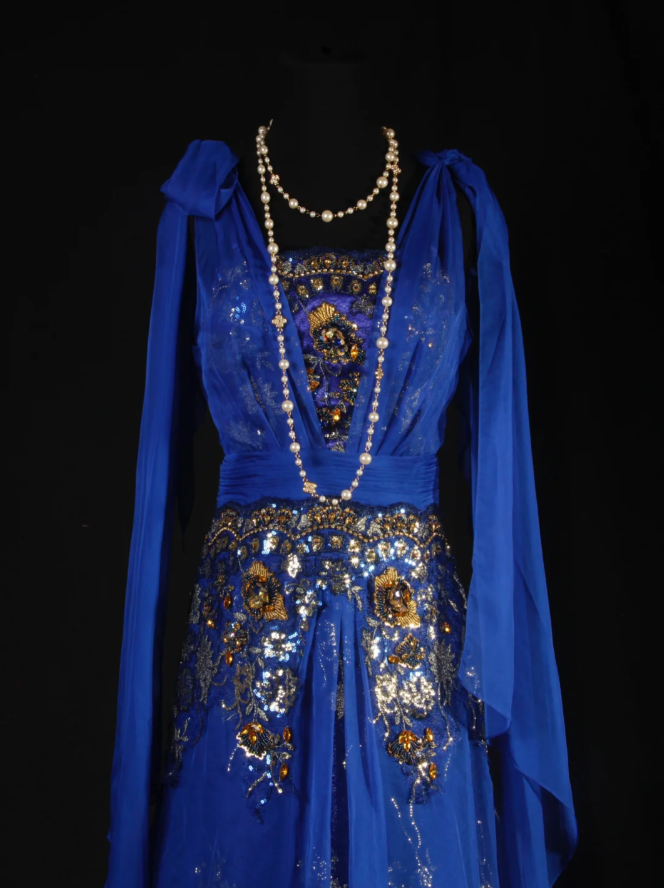 Chic Royal Blue Chiffon Sequin Beaded Mermaid Long Party Dress Birthday Dress D2229