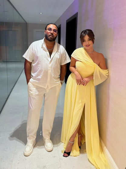 Elegant A Line Off the Shoulder Yellow Chiffon Long Prom Dress Birthday Dress with Slit SH2074