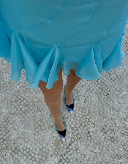 Flowy Blue A Line Halter Chiffon Mini Homecoming Dress SH3282