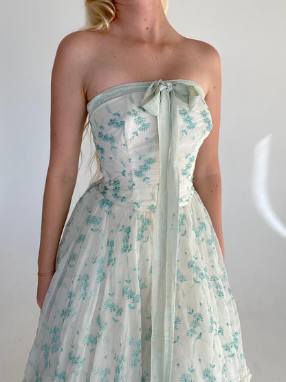 Pretty A Line Strapless Chiffon Appliques Birthday Party Dress Prom Dress Evening Dress SH4002