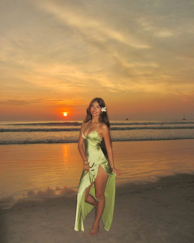 Simple Green Halter Satin Slit A Line Long Party Dress Evening Gown D1471