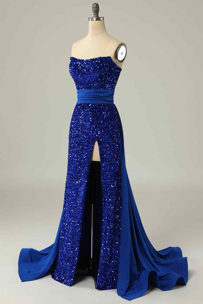 Royal Blue Strapless Fully Sequins Prom Party Dress