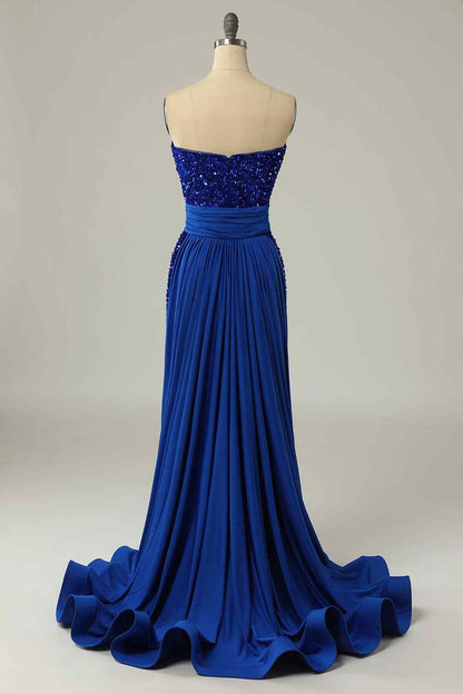 Royal Blue Strapless Fully Sequins Prom Party Dress