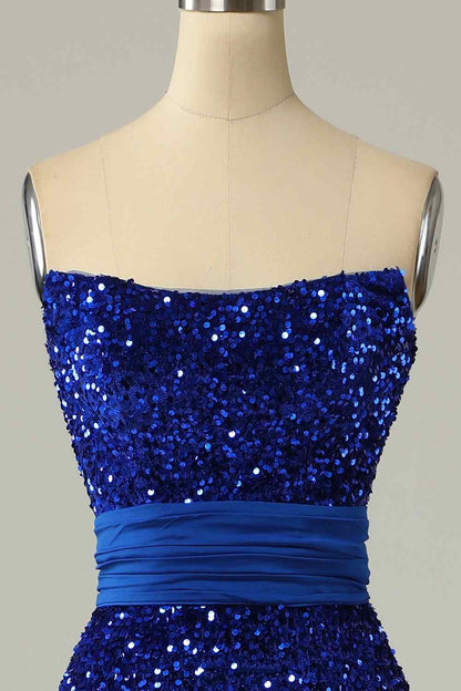 Royal Blue Strapless Fully Sequins Prom Party Dress