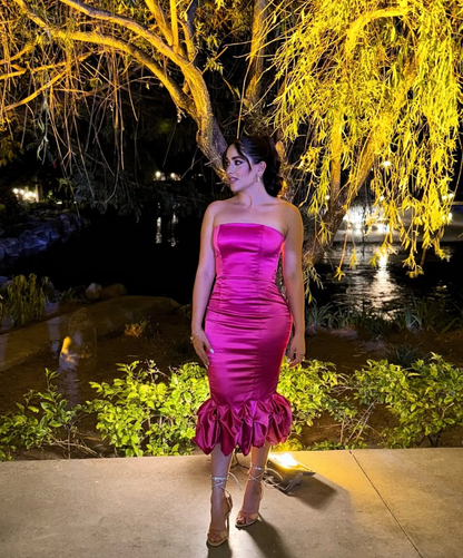 Cute Sheath Strapless Hot Pink Satin Prom Dress Graduation Prom Dress SH2472
