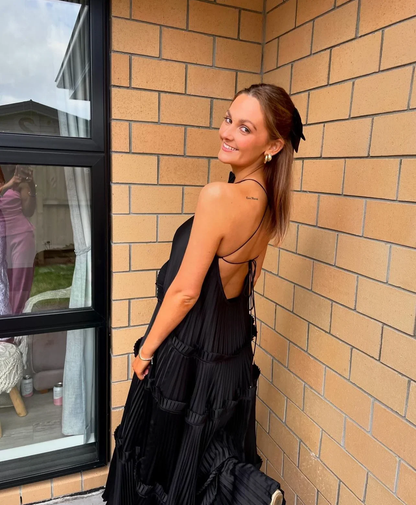 Sexy A Line Halter Black Satin Open Back Prom Dress Evening Dress SH2144